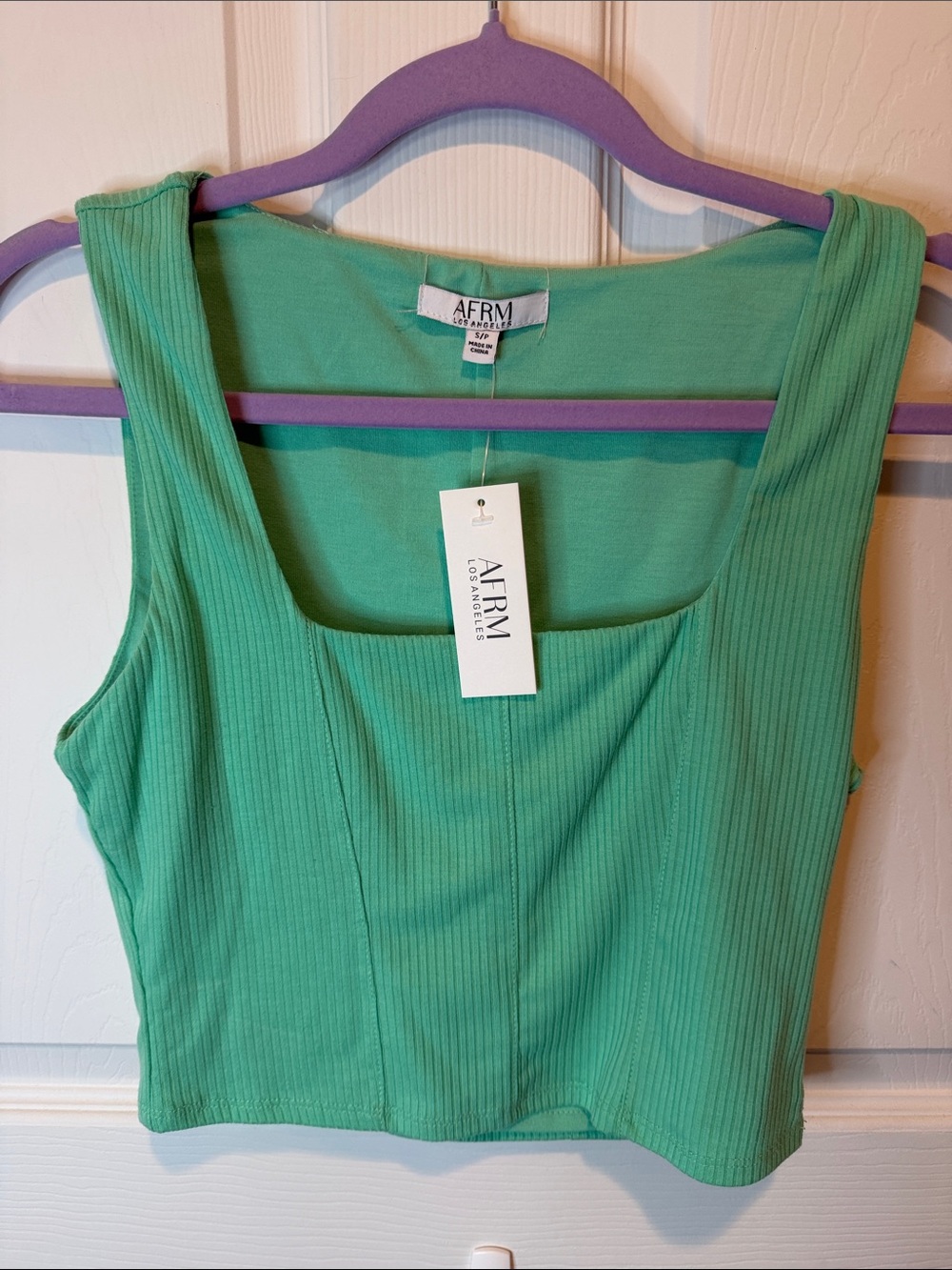 AFRM Mint Green Ribbed Square-Neck Tank